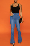 Casual Solid Patchwork High Waist Boot Cut Denim Jeans