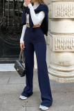 Casual Solid Patchwork Boot Cut High Waist Speaker Solid Color Bottoms
