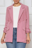 Casual Solid Tassel Patchwork Buttons Turn-back Collar Outerwear