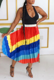 Casual Print Patchwork Fold High Waist Straight Positioning Print Bottoms
