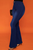 Casual Solid Patchwork High Waist Boot Cut Denim Jeans