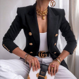 Casual Solid Patchwork Buttons Turn-back Collar Outerwear