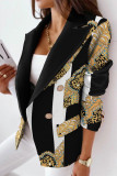 Fashion Casual Print Patchwork Slit Turn-back Collar Outerwear