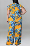 Fashion Casual Print With Belt V Neck Plus Size Two Pieces