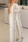 Sexy Solid Tassel Hollowed Out Patchwork Straight High Waist Straight Solid Color Bottoms