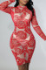 Sexy Print Patchwork O Neck Pencil Skirt Dresses