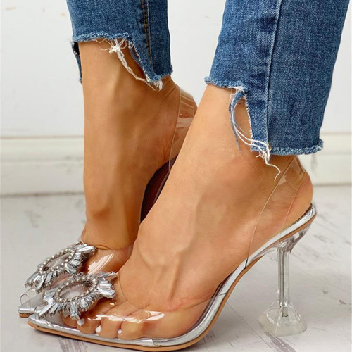 Fashion Split Joint Rhinestone Pointed High-heeled Sandals