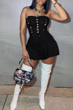 Fashion Sexy Solid Backless Strap Design Strapless Sleeveless Dress Dresses