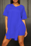 Fashion Casual Solid Slit V Neck Short Sleeve Two Pieces