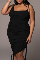Sexy Solid Patchwork Spaghetti Strap Pencil Skirt Plus Size Dresses