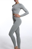 Casual Sportswear Solid Patchwork Zipper Long Sleeve Top And Trousers Two Piece Set