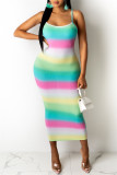 Fashion Sexy Print Backless Spaghetti Strap One Step Dresses