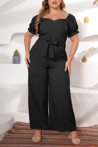 Casual Sweet Print Polka Dot Patchwork Plus Size Jumpsuits
