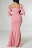 Fashion Sexy Solid Patchwork Slit Off the Shoulder Evening Dress