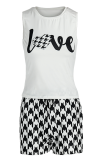 Casual Print Patchwork O Neck Sleeveless Two Pieces