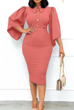 Fashion Casual Solid Patchwork Turndown Collar Pencil Skirt Dresses