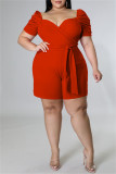 Fashion Casual Solid Hollowed Out V Neck Plus Size Romper