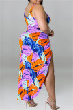 Fashion Sexy Print Hollowed Out U Neck Plus Size Two Pieces