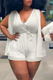Fashion Casual Solid Patchwork V Neck Plus Size Romper
