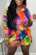 Casual Print Patchwork Buckle Turndown Collar Long Sleeve Two Pieces
