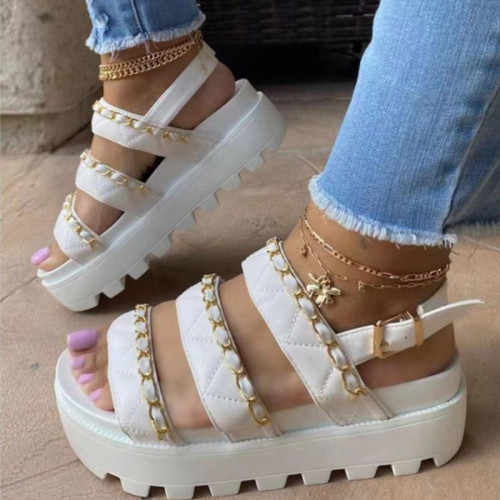 Casual Split Joint Metal Accessories Decoration Opend Comfortable Out Door Wedges Shoes