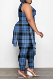 Casual Plaid Patchwork O Neck Plus Size Two Pieces