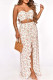 Sexy Print Bandage Patchwork Backless Slit Strapless Sleeveless Two Pieces