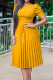 Fashion Casual Solid Patchwork O Neck Short Sleeve Dress