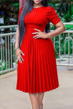 Fashion Casual Solid Patchwork O Neck Short Sleeve Dress