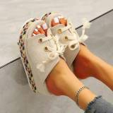 Fashion Casual Patchwork Frenulum Round Wedges Shoes