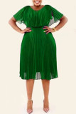 Casual Solid Patchwork Fold O Neck Straight Plus Size Dresses