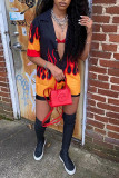 Casual Street Print Patchwork Buckle Turndown Collar Half Sleeve Two Pieces