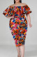 Fashion Casual Plus Size Print Patchwork Off the Shoulder Short Sleeve Dress