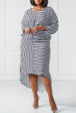 Fashion Casual Striped Print Patchwork V Neck Long Sleeve Dresses