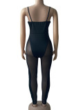 Sexy Solid Patchwork See-through Spaghetti Strap Regular Jumpsuits