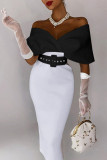 Work Elegant Solid Patchwork With Belt V Neck One Step Skirt Dresses