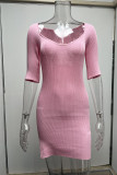 Sexy Solid Patchwork U Neck Pencil Skirt Dresses