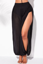 Fashion Casual Solid See-through Slit Regular High Waist Trousers