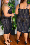 Sexy Bronzing Patchwork See-through Spaghetti Strap Straight Plus Size Dresses