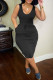 Fashion Casual Solid Basic O Neck Sling Dress