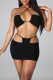 Fashion Sexy Solid Hollowed Out Backless Halter Sleeveless Two Pieces