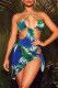 Fashion Sexy Patchwork Print Bandage Backless Swimwears Set