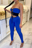 Sexy Solid Bandage Hollowed Out Patchwork Strapless Skinny Jumpsuits