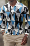 Fashion Casual Geometric Patchwork Buckle POLO collar Tops