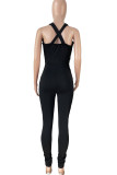 Sexy Solid Hollowed Out Patchwork Backless Asymmetrical Regular Jumpsuits
