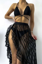 Sexy Solid Patchwork See-through Flounce Asymmetrical Swimwears