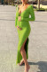 Fashion Casual Solid Bandage Hollowed Out Slit V Neck Long Sleeve Dresses