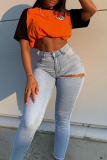 Sexy Solid Ripped Skinny Mid Waist Pencil Solid Color Bottoms