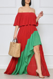 Casual Solid Patchwork Asymmetrical Off the Shoulder Long Dress Dresses