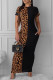 Fashion Casual Print Leopard Patchwork O Neck Short Sleeve Dress